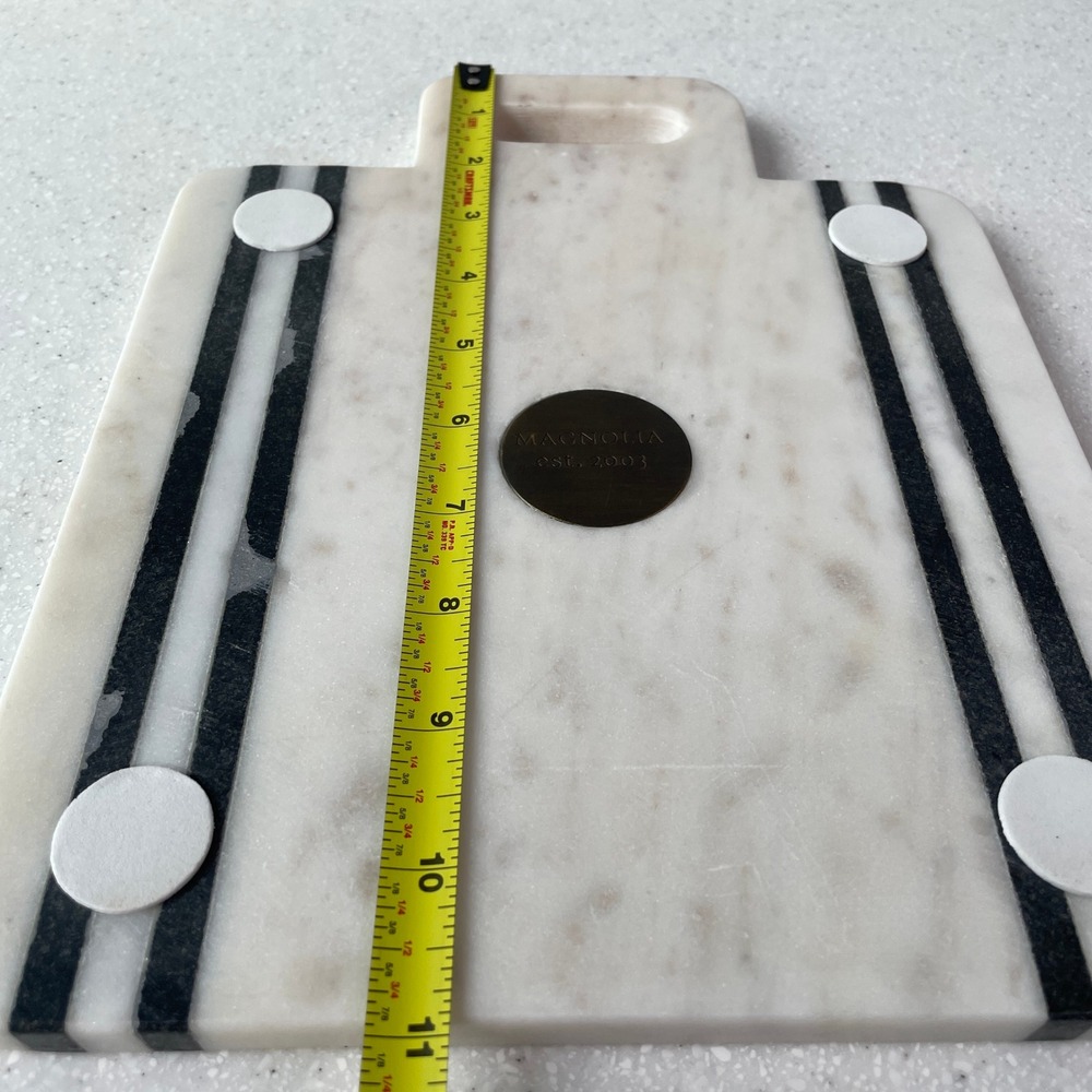 Magnolia Home White Marble Cheese Board Black Stripes Inlay Handle Serving Tray - Picture 5 of 7